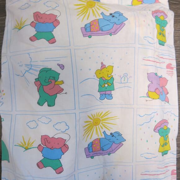 Vintage BABAR THE ELEPHANT Pillow Case Sham Set Baby Nursery  Jean de Brunhoff - Picture 3 of 10